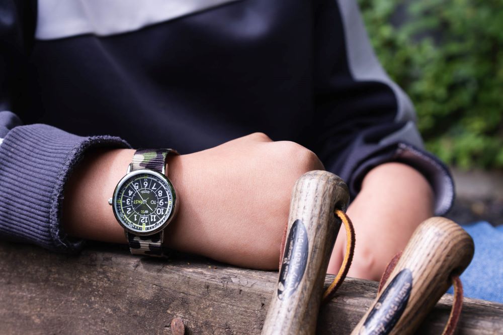 black face watch with camouflage strap